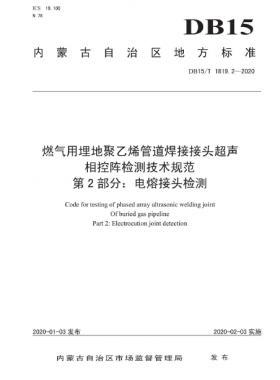 燃氣用埋地聚乙烯管道焊接接頭超聲相控陣檢測技術規(guī)范 第2部分：電熔接頭檢測 DB15∕T 1819.2-2020