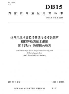 燃氣用埋地聚乙烯管道焊接接頭超聲相控陣檢測技術規(guī)范 第3部分：熱熔接頭檢測 DB15∕T 1819.3-2020