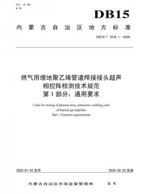 燃氣用埋地聚乙烯管道焊接接頭超聲相控陣檢測技術規(guī)范 第1部分：通用要求 DB15∕T 1819.1-2020